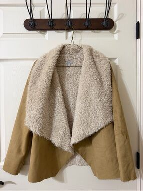 Bass Tan Faux Suede Teddy Jacket with Cream Sherpa Collar